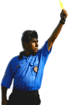 Arbitro de futbol muestra una tarjeta amarilla